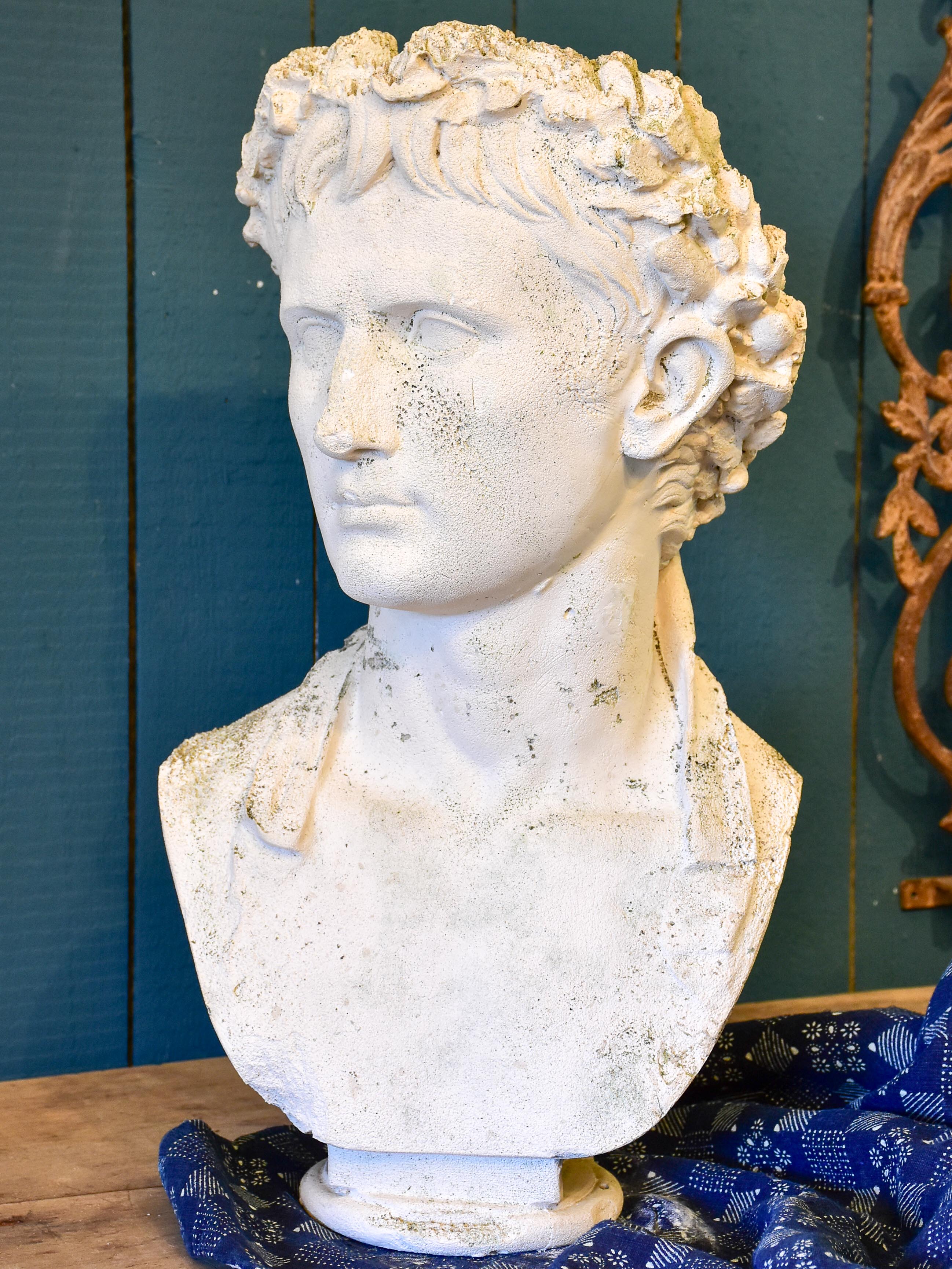 Antique French bust of Augustus wearing a crown