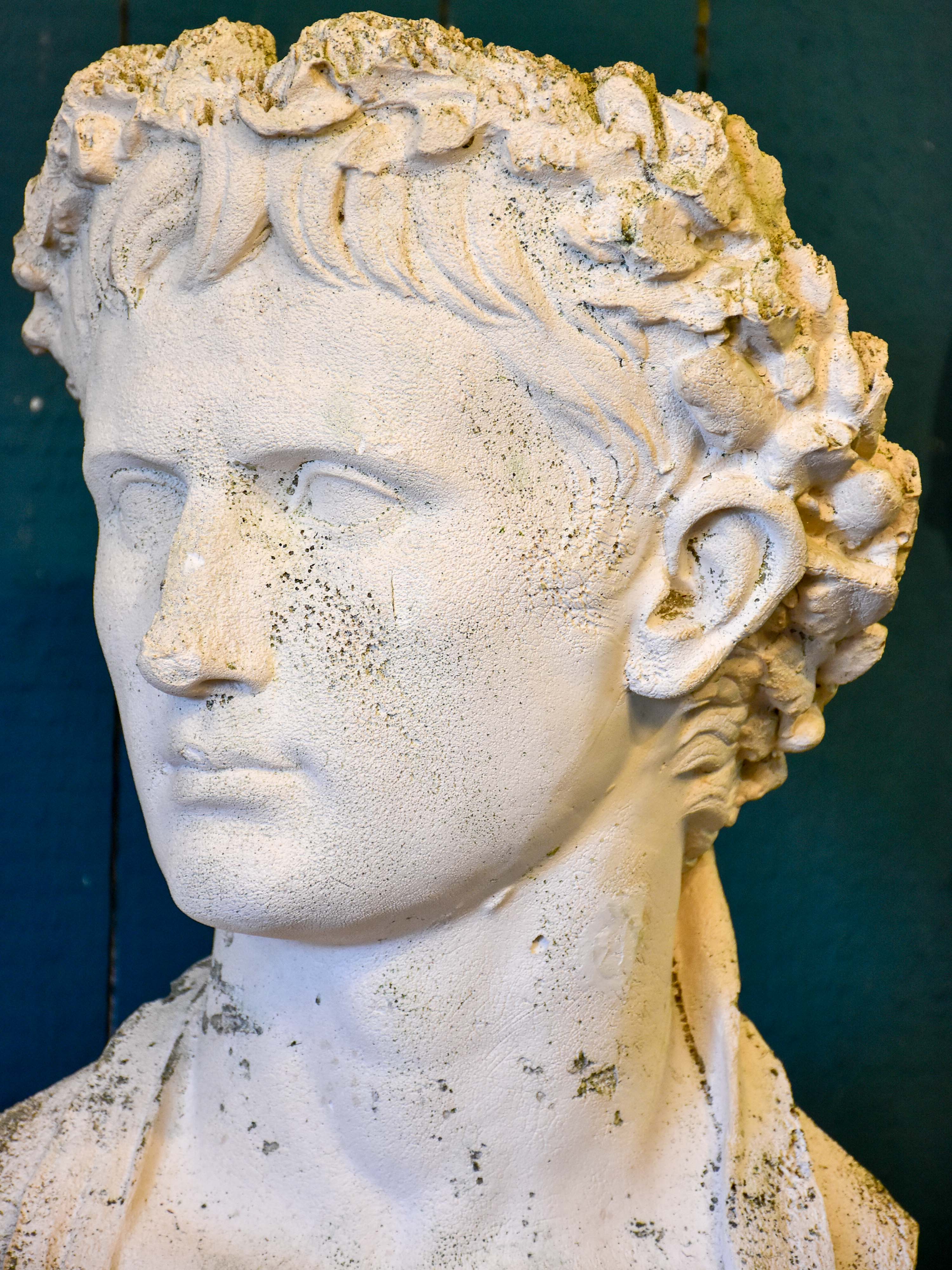 Antique French bust of Augustus wearing a crown