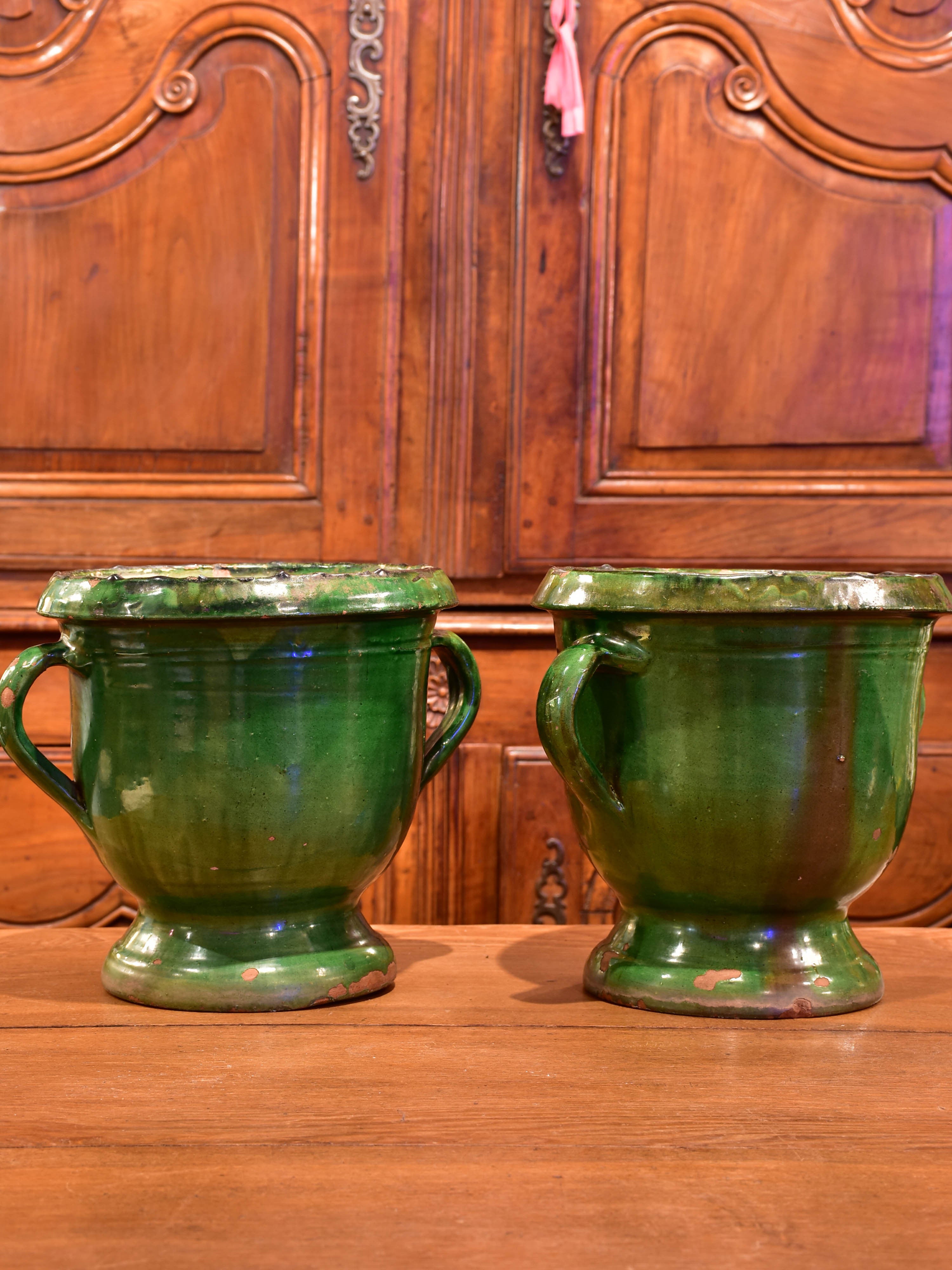 Two 19th century Castelnaudary planters with green glaze