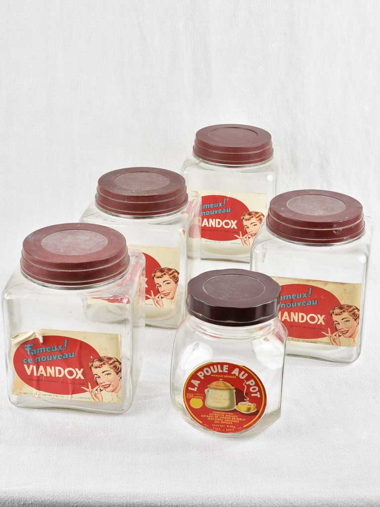 5 glass Viandox containers 8"