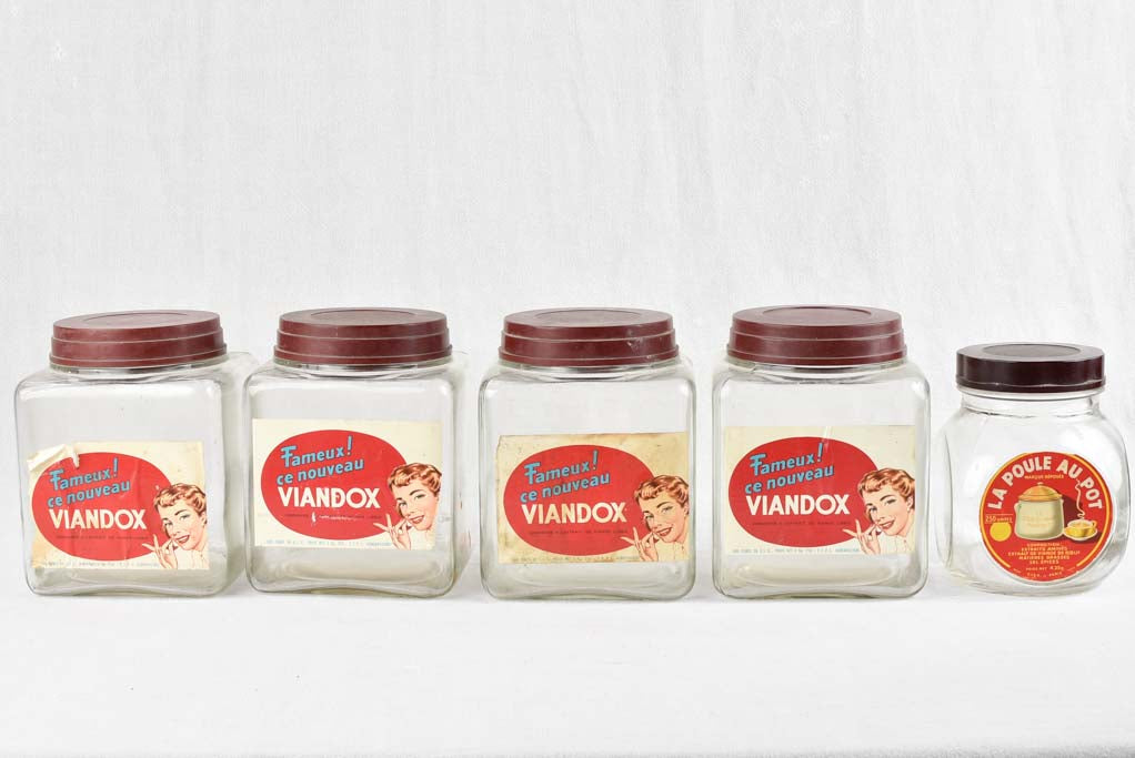 5 glass Viandox containers 8"