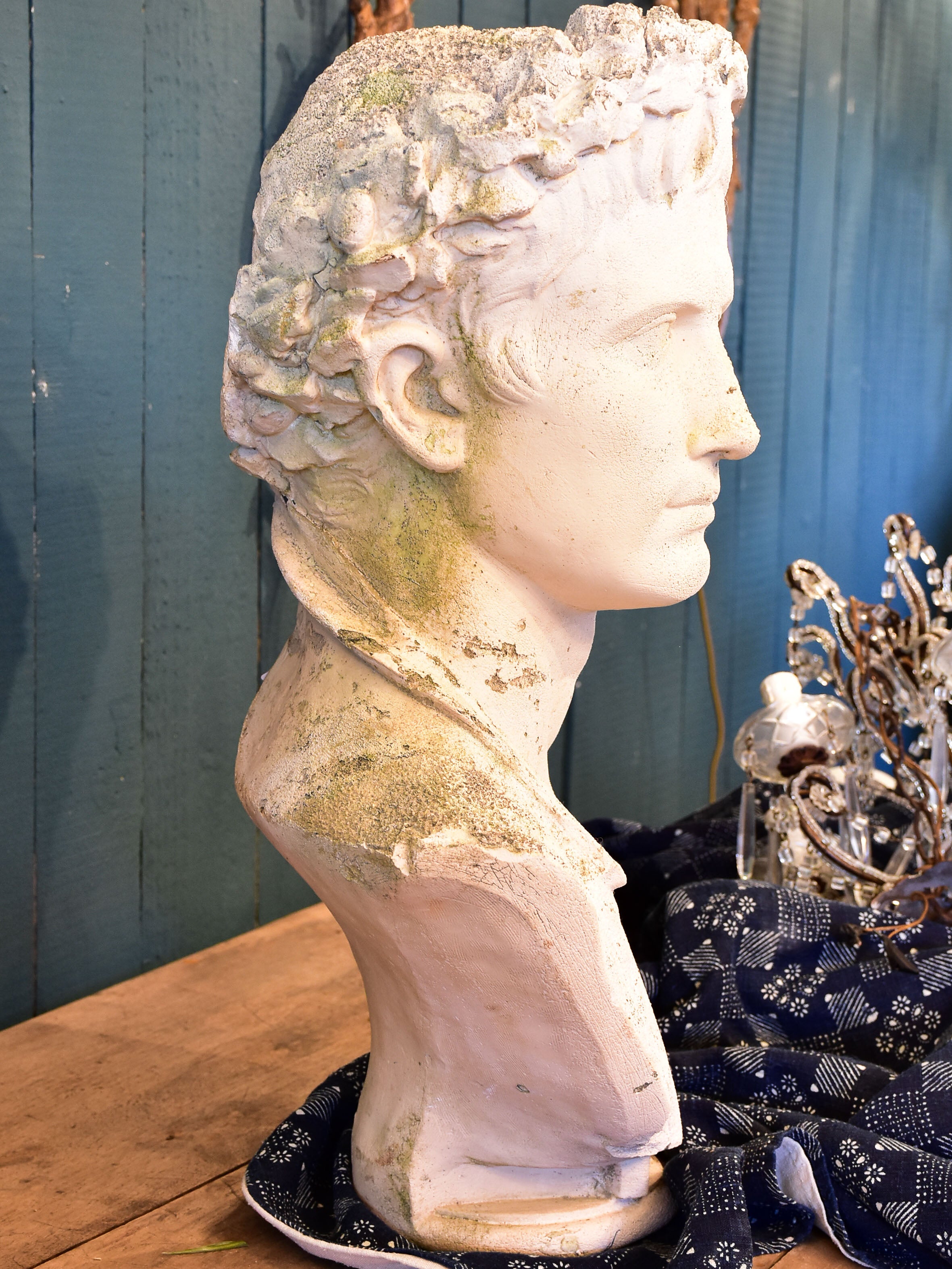 Antique French bust of Augustus wearing a crown