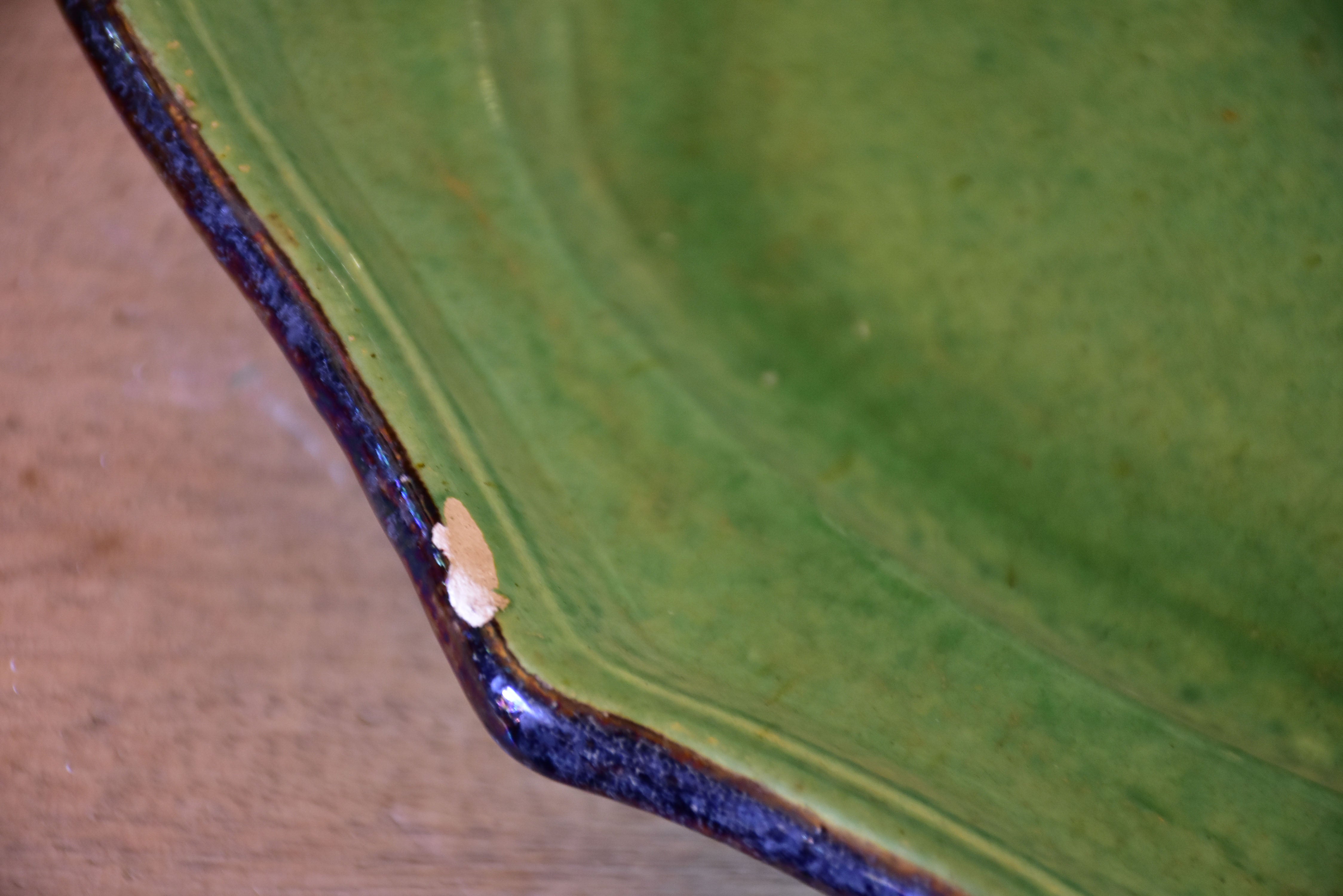 Two green glazed French platters from Dieulefit