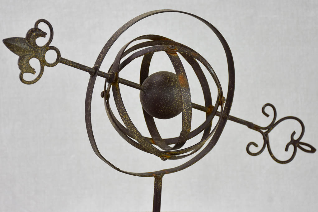 Rustic Armillary sphere mounted on a wooden block