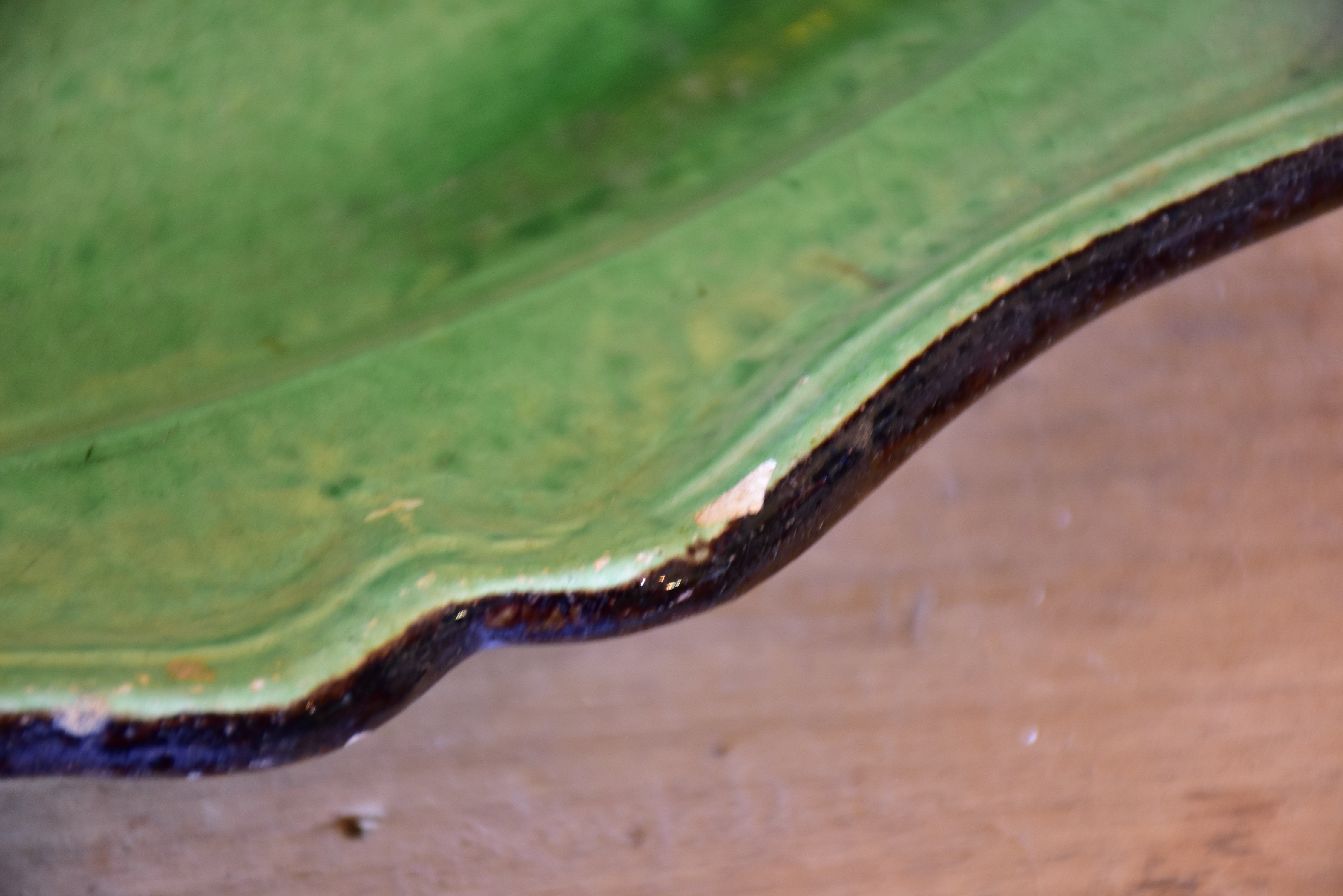 Two green glazed French platters from Dieulefit