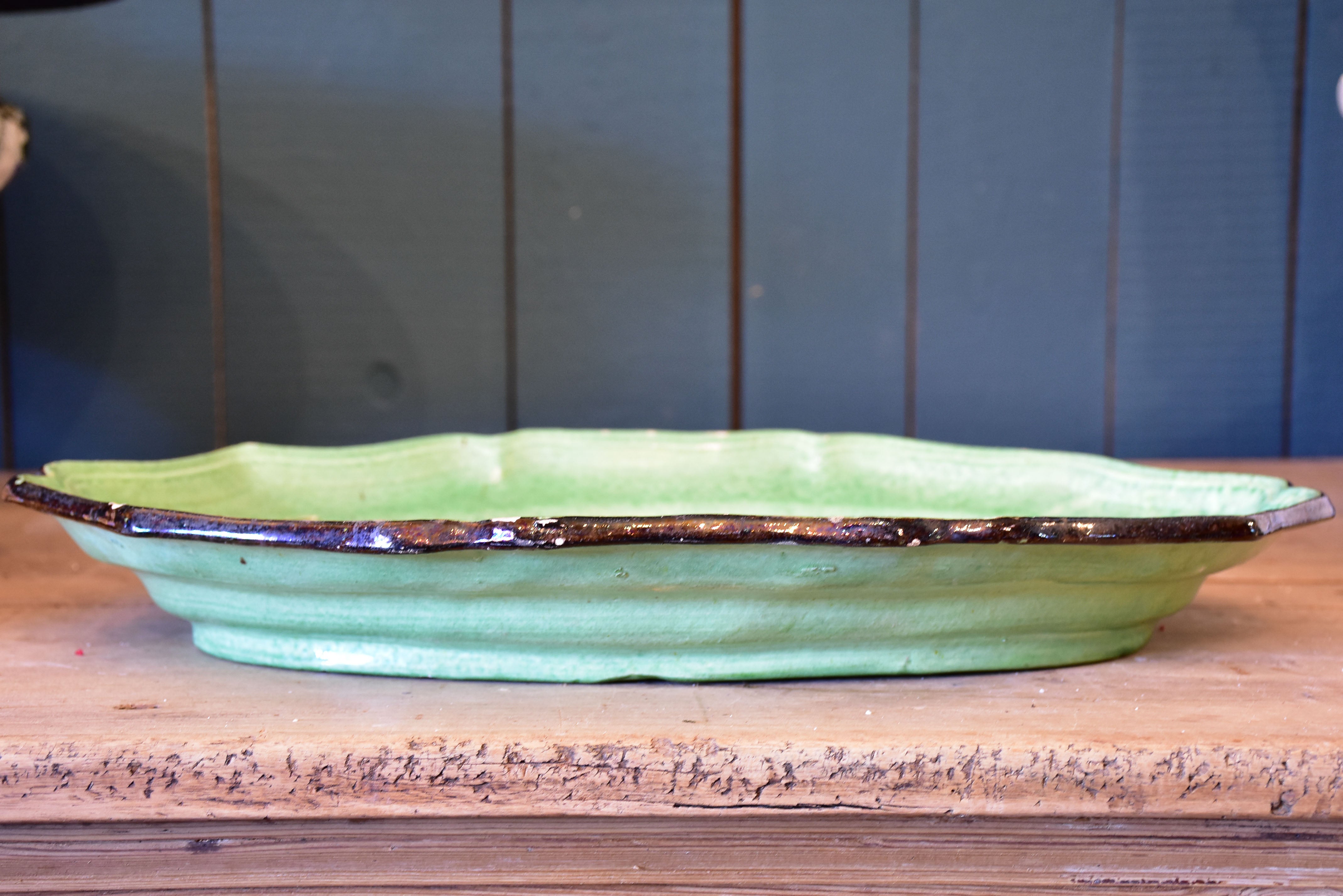 Two green glazed French platters from Dieulefit