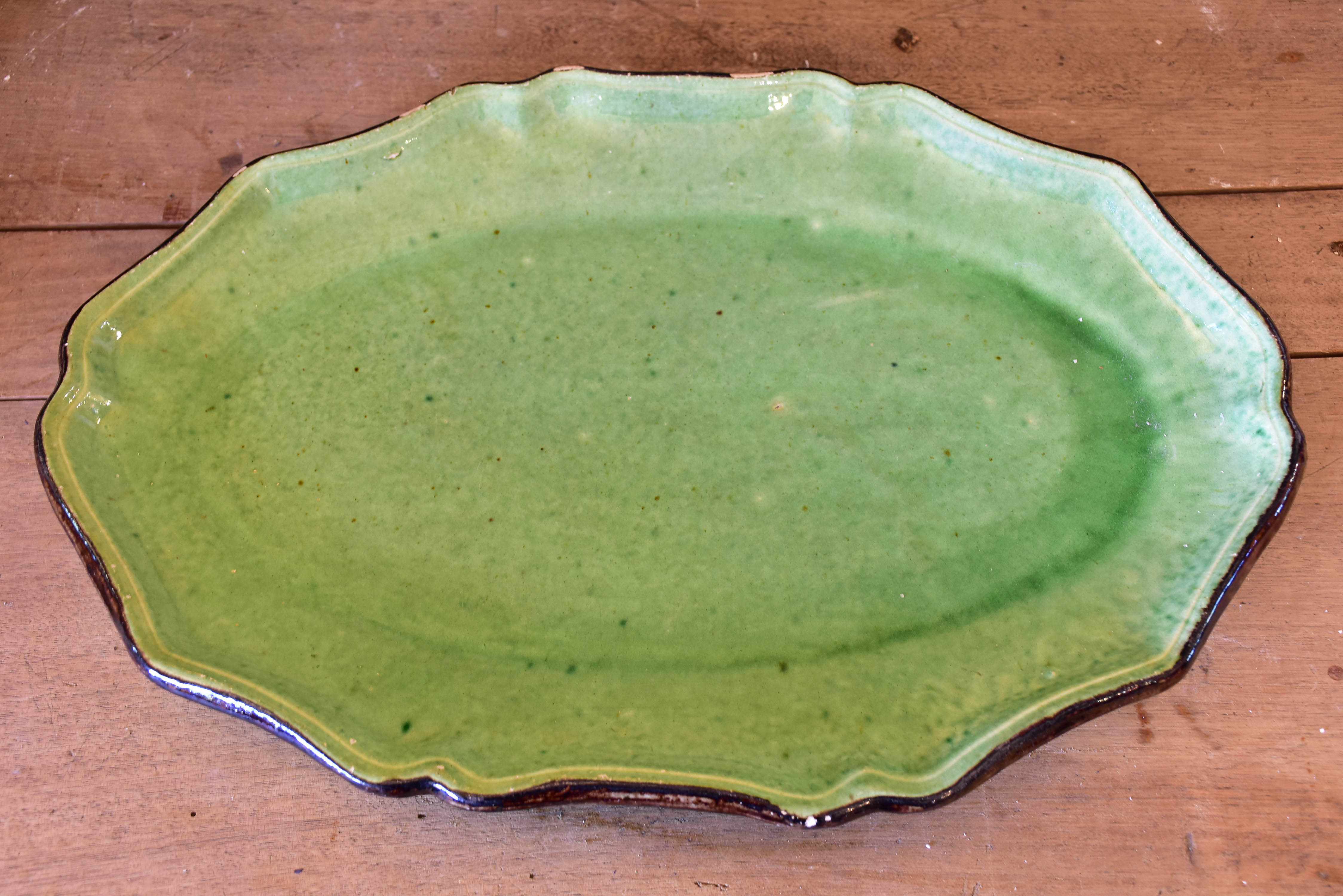 Two green glazed French platters from Dieulefit