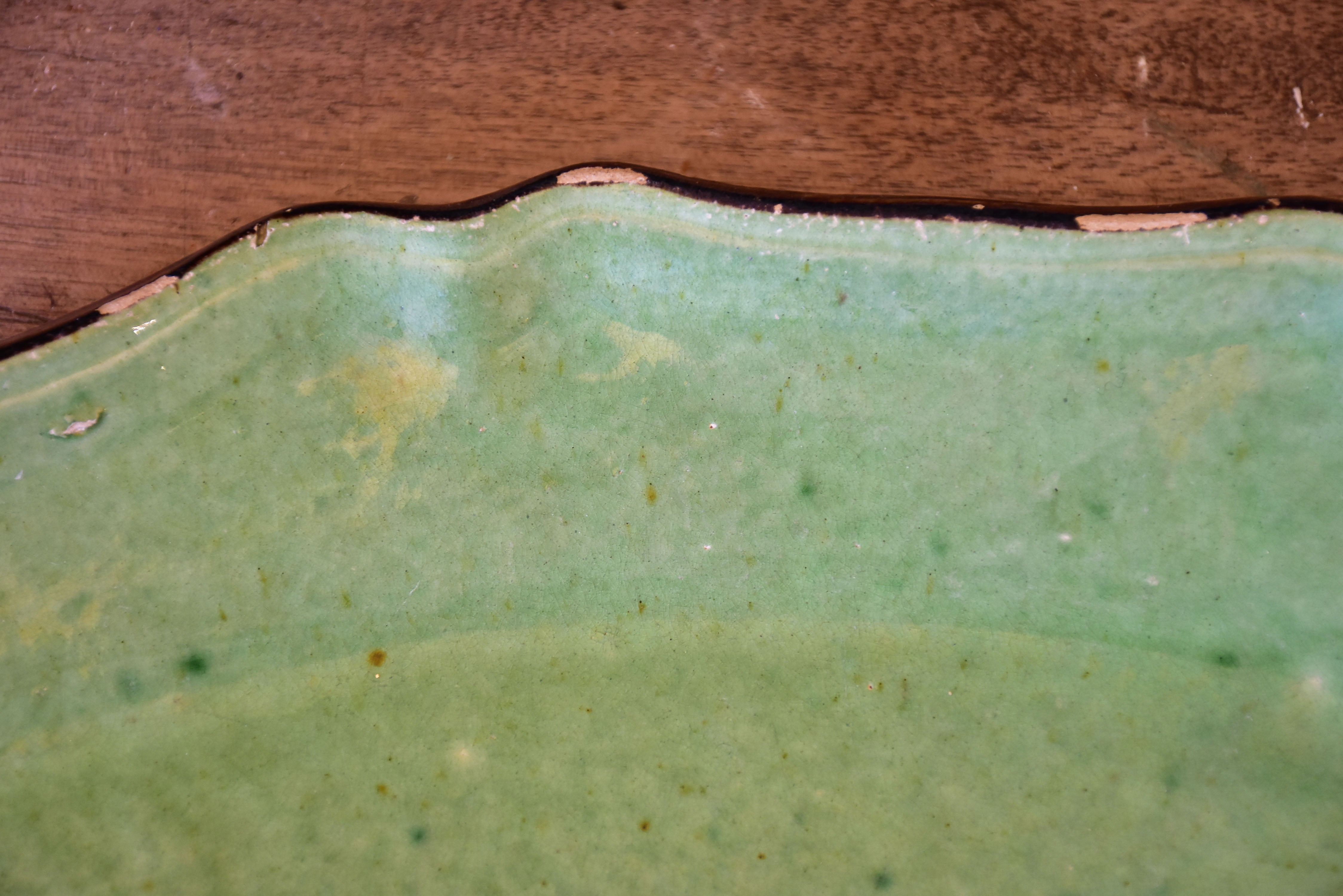 Two green glazed French platters from Dieulefit