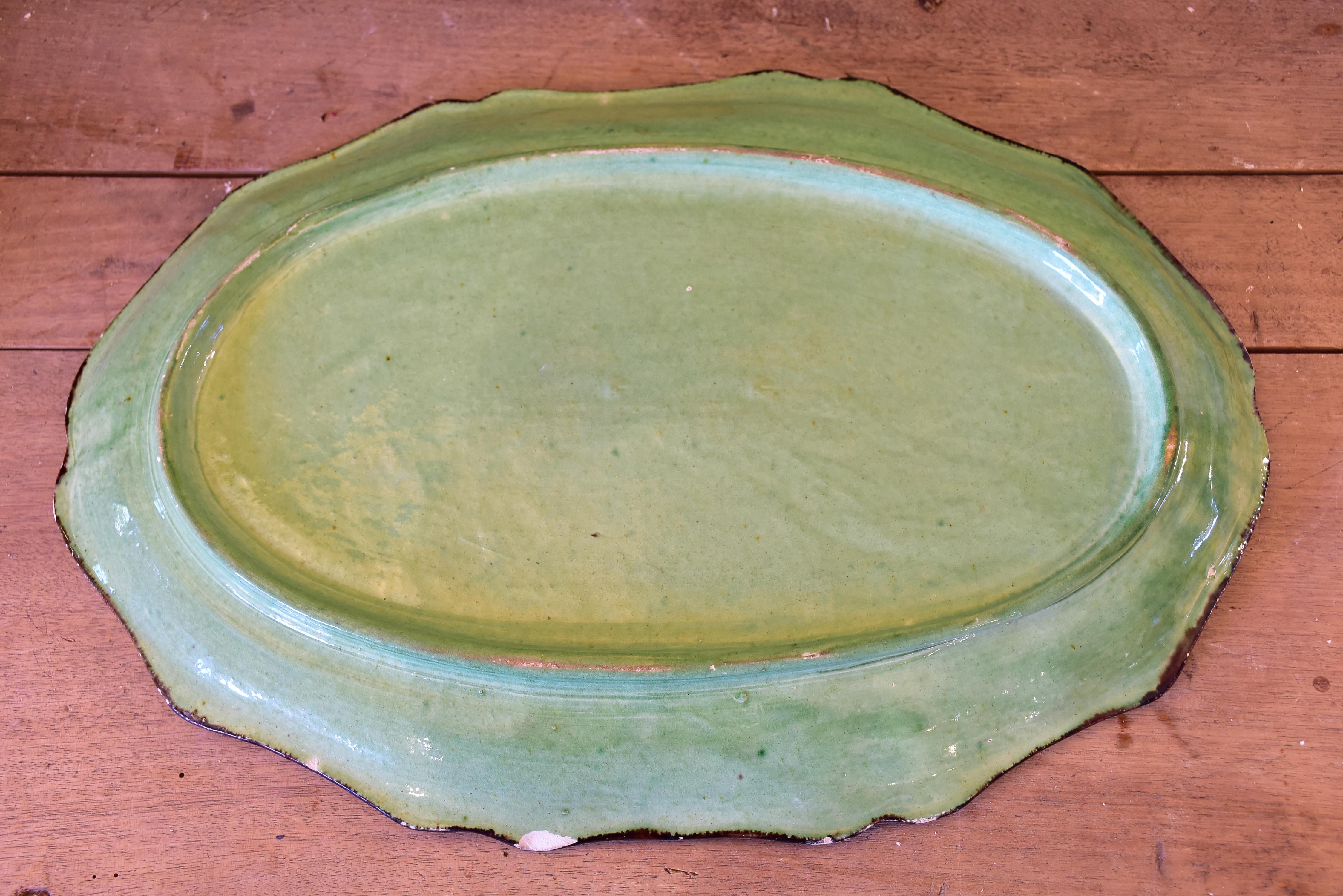 Two green glazed French platters from Dieulefit