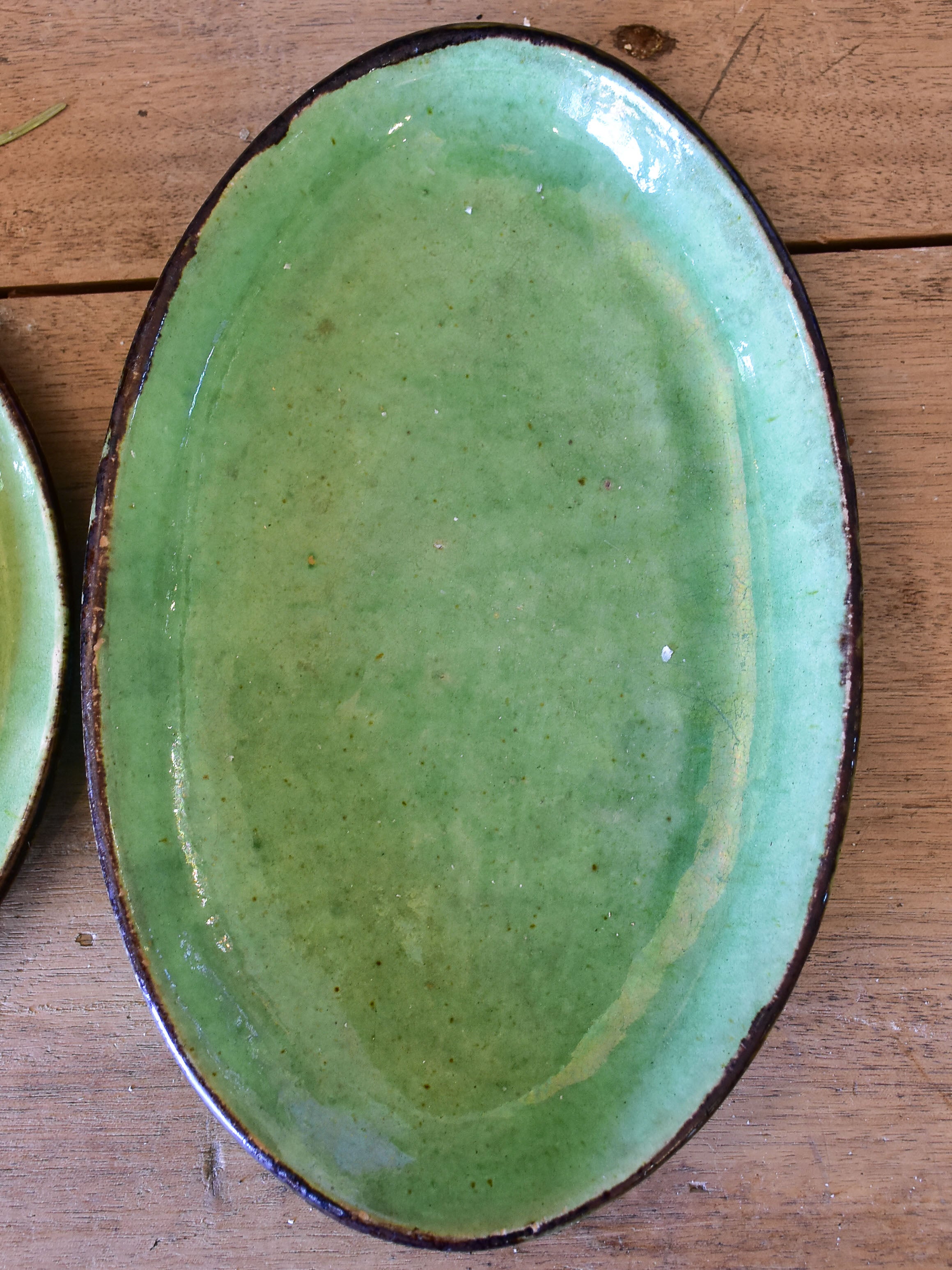 Five vintage French green plates from Dieulefit