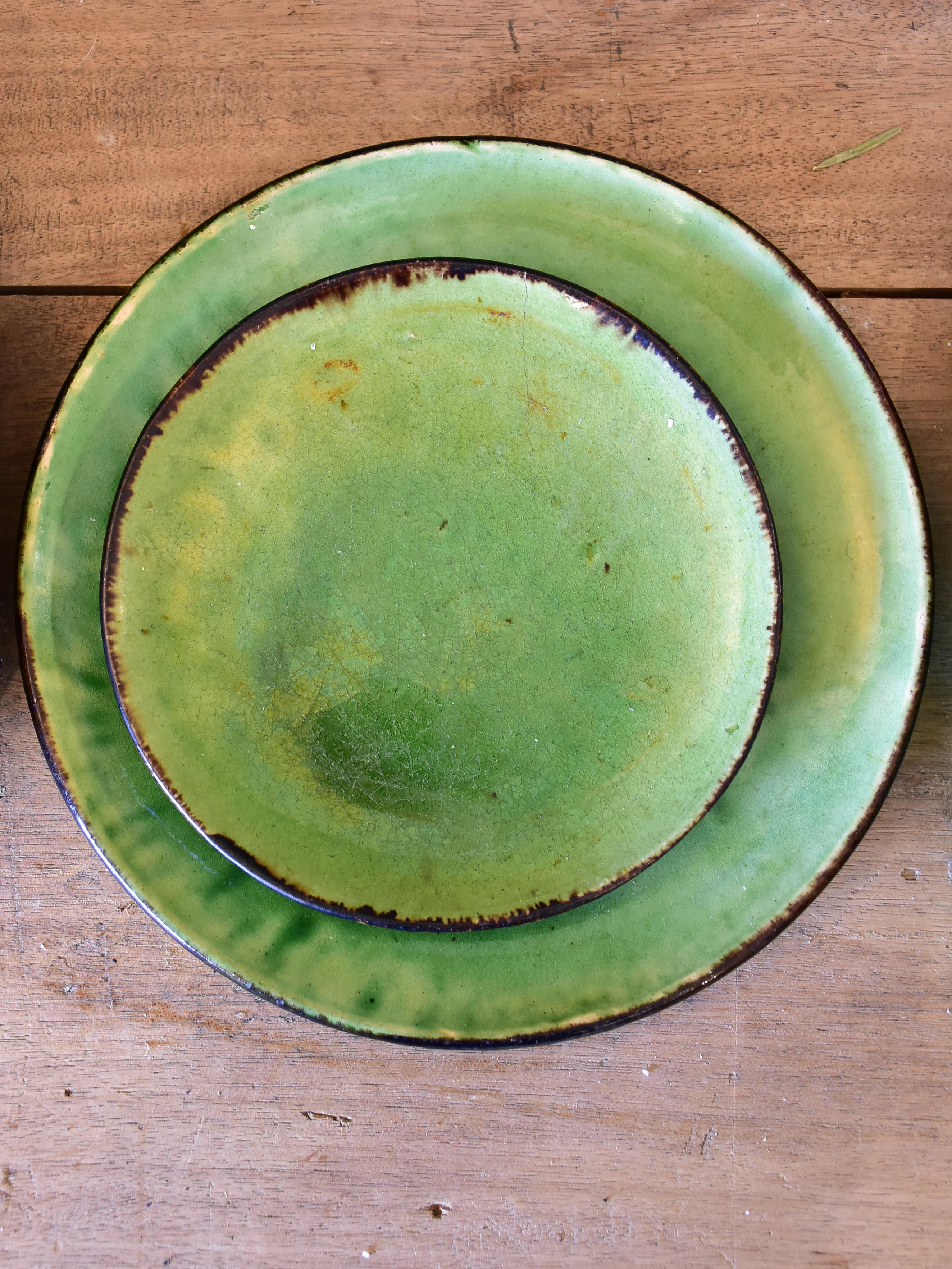 Five vintage French green plates from Dieulefit