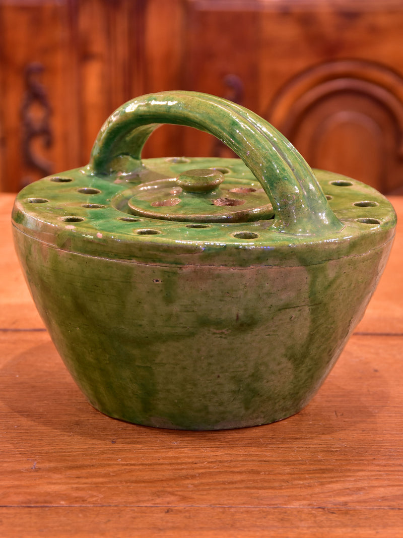 19th century French bed warmer – green glazed