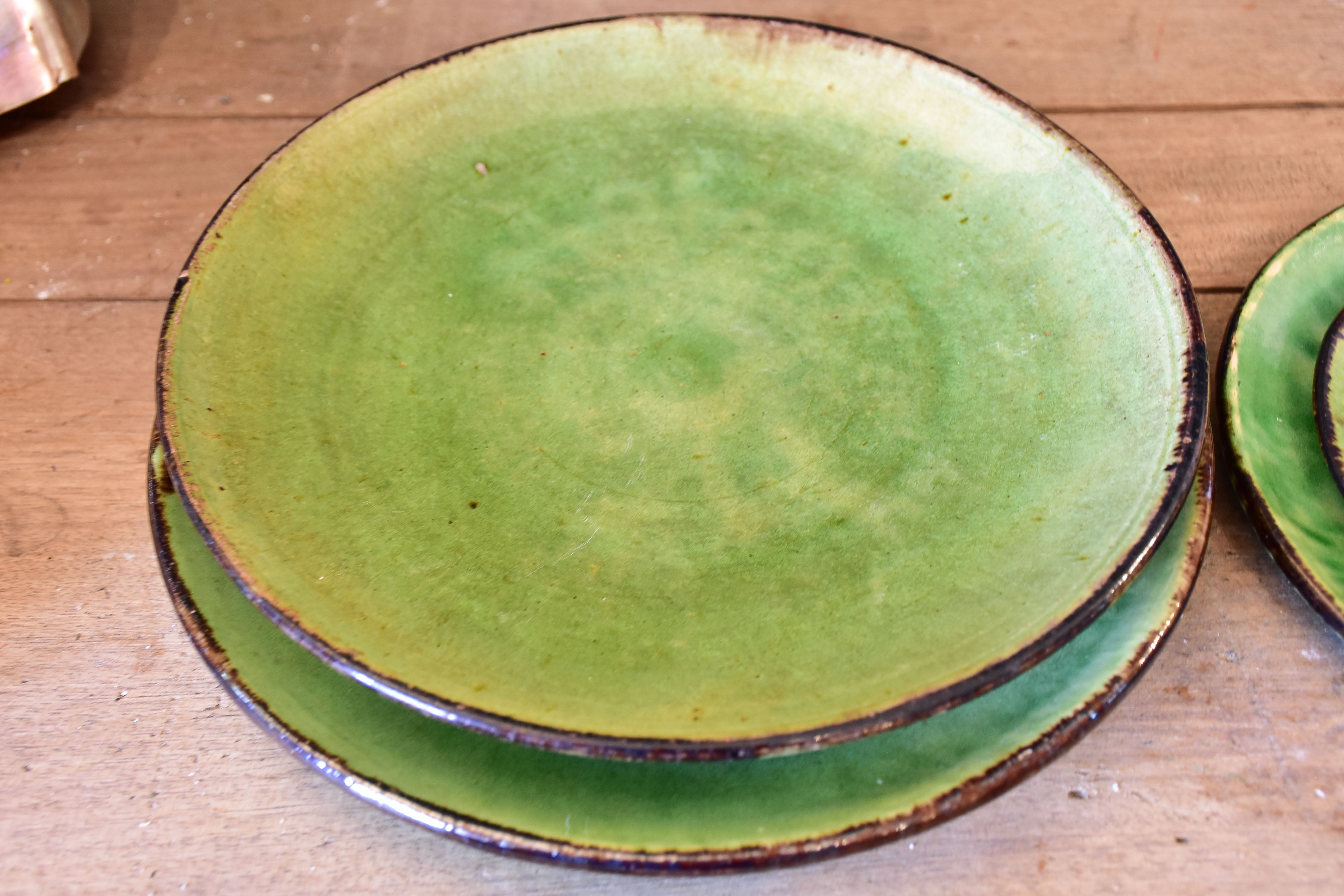 Five vintage French green plates from Dieulefit