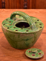 19th century French bed warmer – green glazed