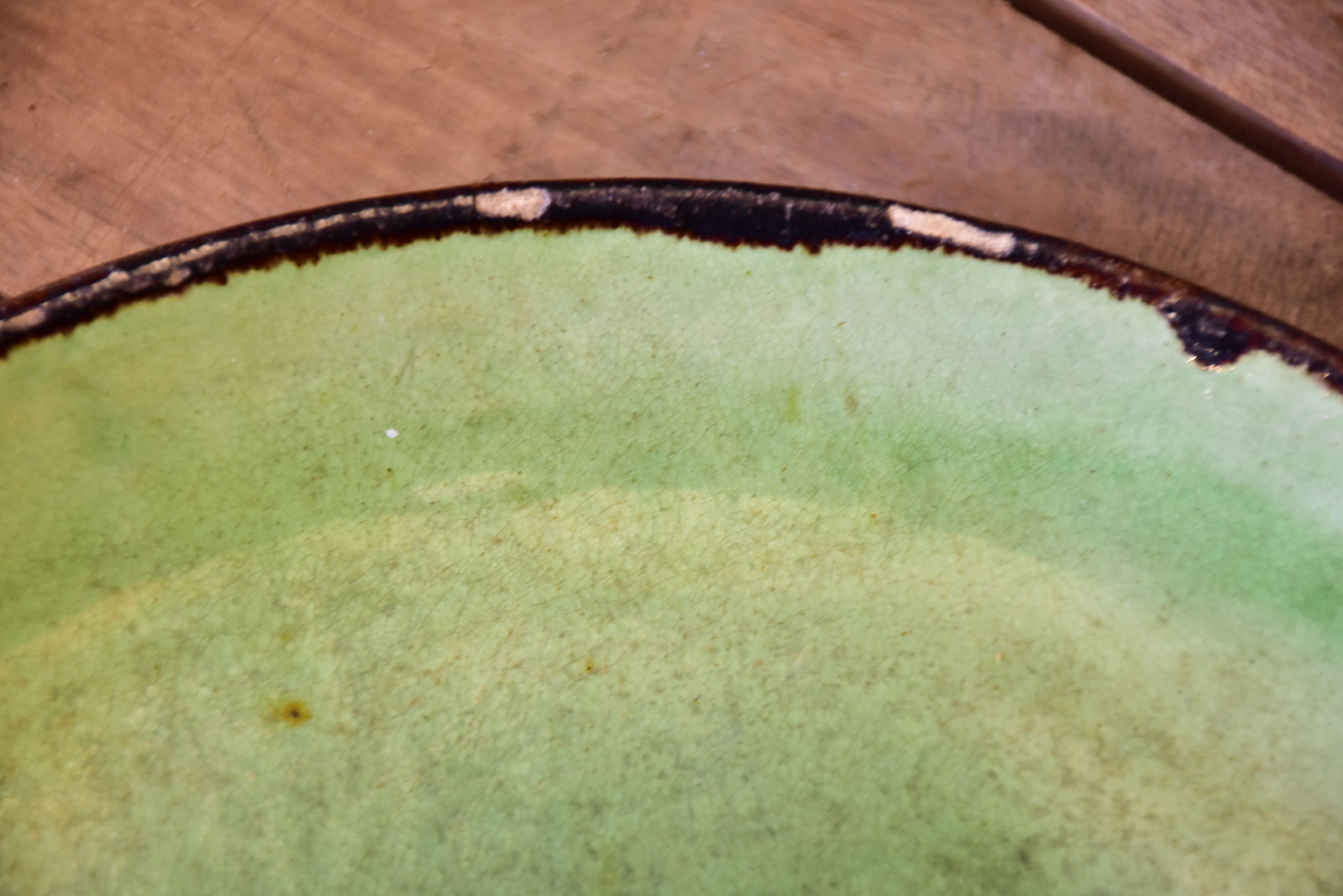 Five vintage French green plates from Dieulefit