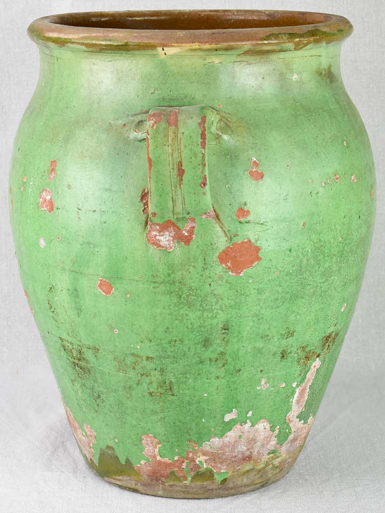 Large 19th Century French preserving pot with green glaze 17¼"