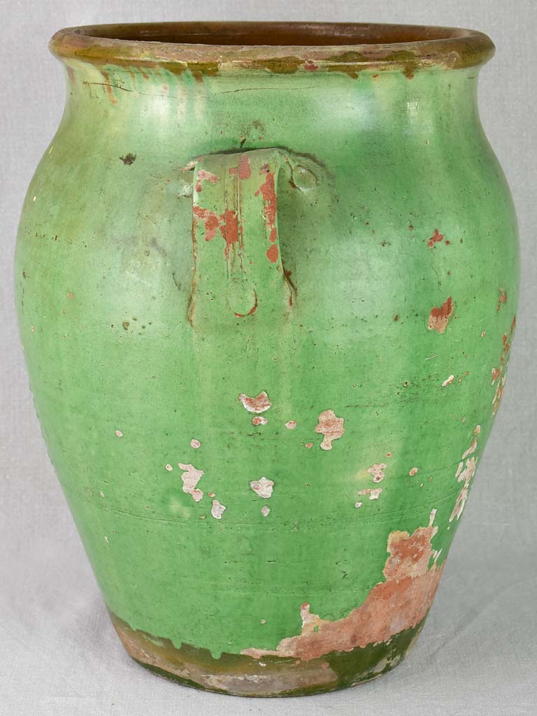 Large 19th Century French preserving pot with green glaze 17¼"