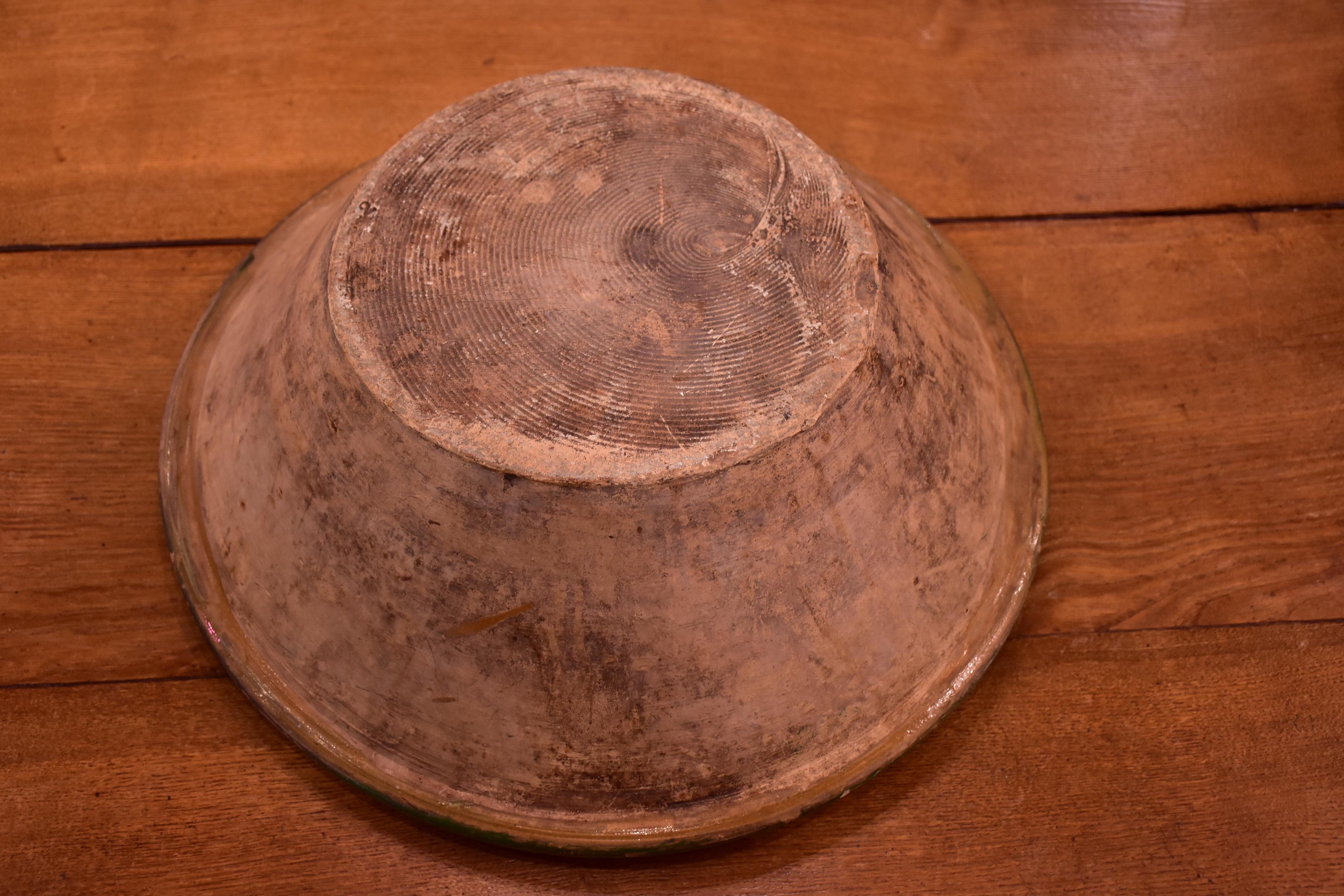 Large green glazed French ceramic bowl from Savoy