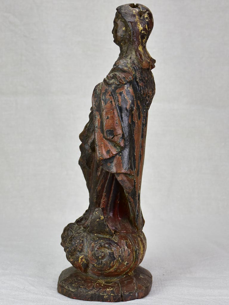 Antique French religious wooden sculpture of the Virgin Mary 16½"