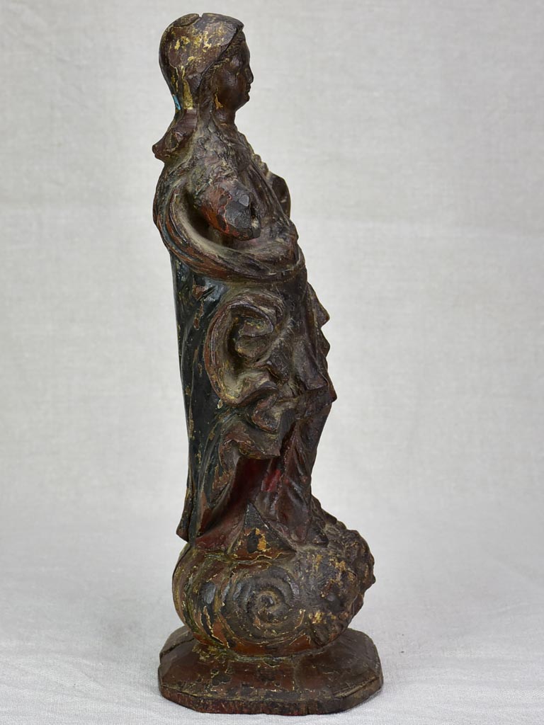 Antique French religious wooden sculpture of the Virgin Mary 16½"