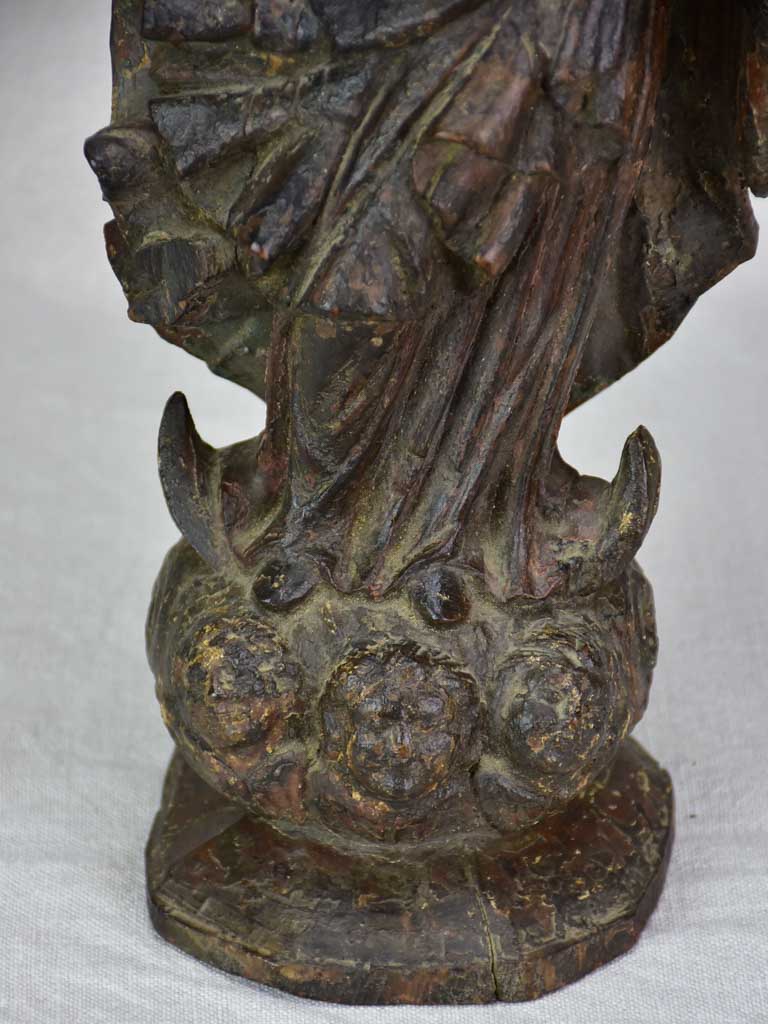 Antique French religious wooden sculpture of the Virgin Mary 16½"