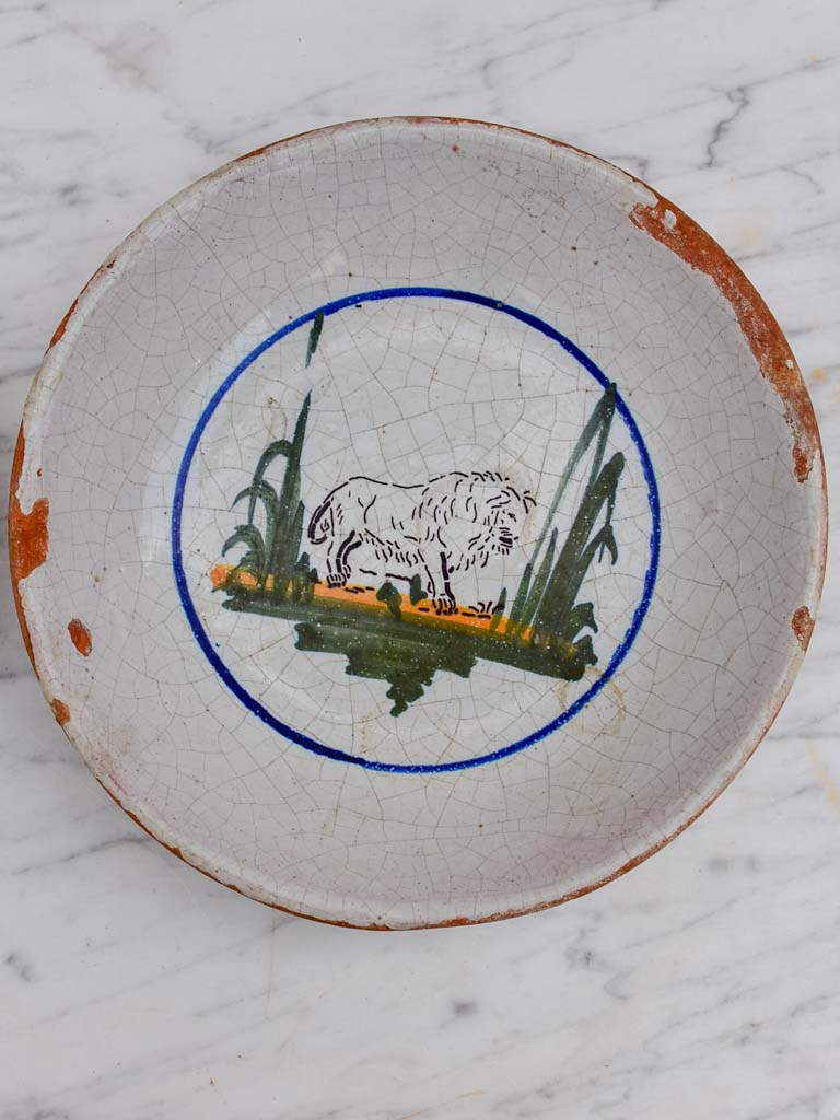 Pair of antique French animal plates - hand painted