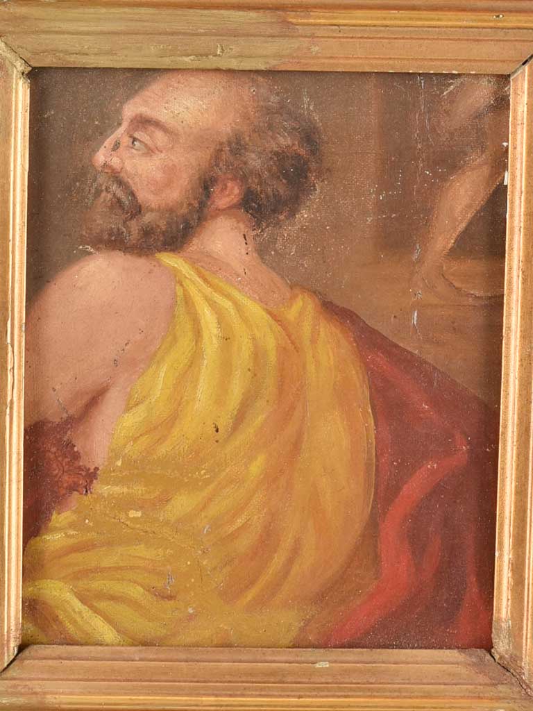 Very small portrait of a man in gilded frame wearing singlet and red blanket 11½" x 12¼"