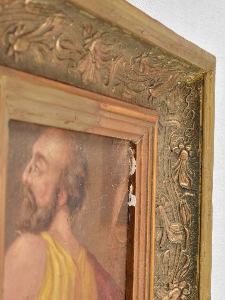 Very small portrait of a man in gilded frame wearing singlet and red blanket 11½" x 12¼"