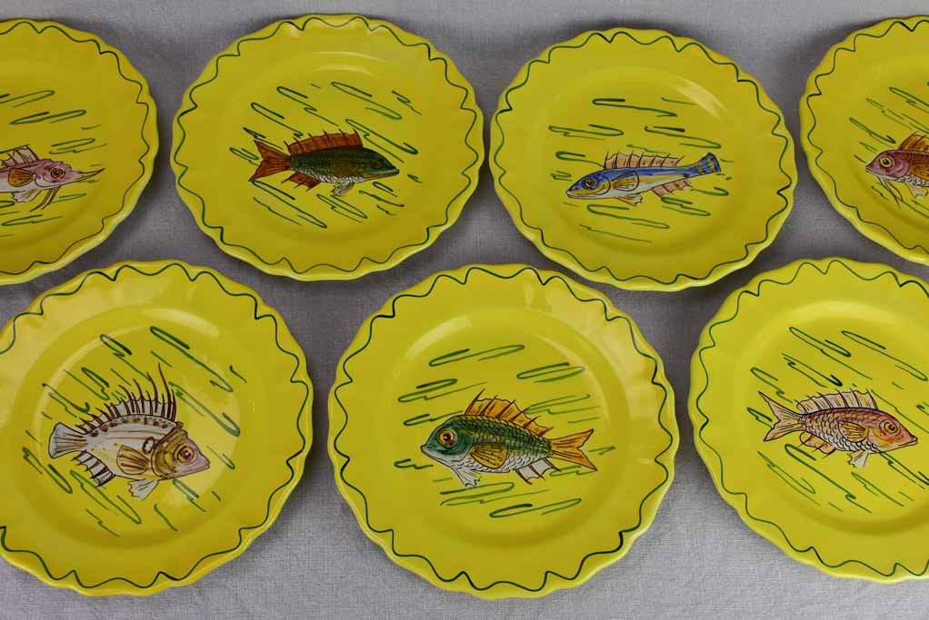 12 plate vintage hand painted French fish service -  Louis Sicard Aubagne