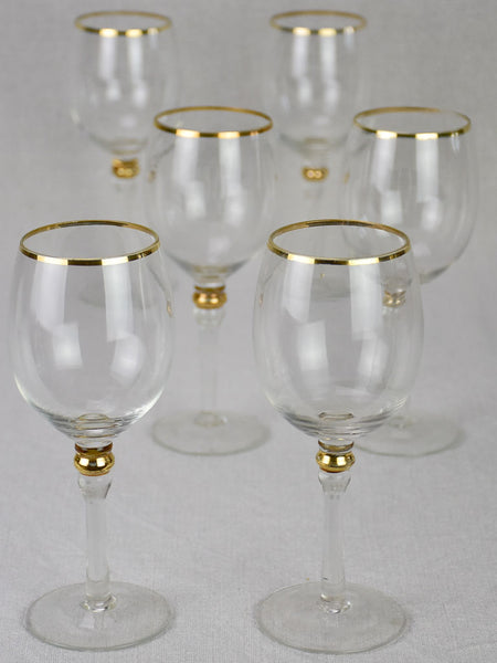 Set of 6 Vintage Wine Glasses With Decorative Gold Accent Band