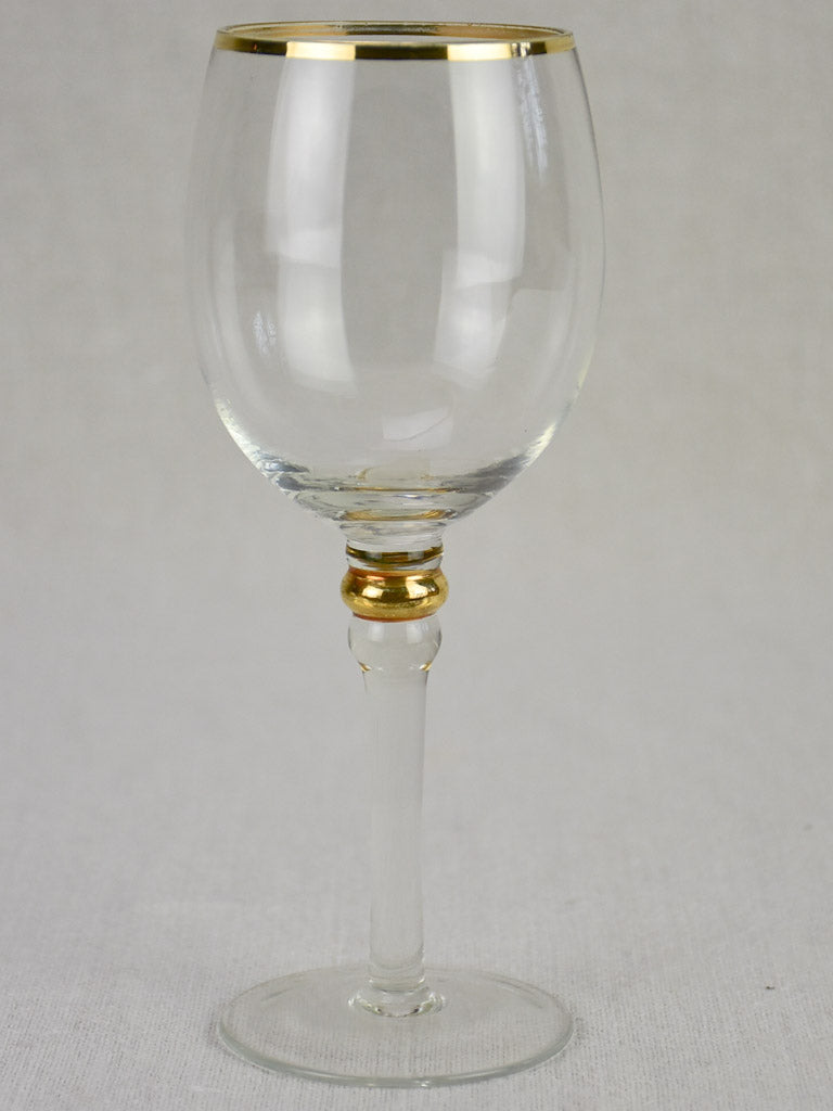 Set of 6 antique wine glasses with gold trim - crystal