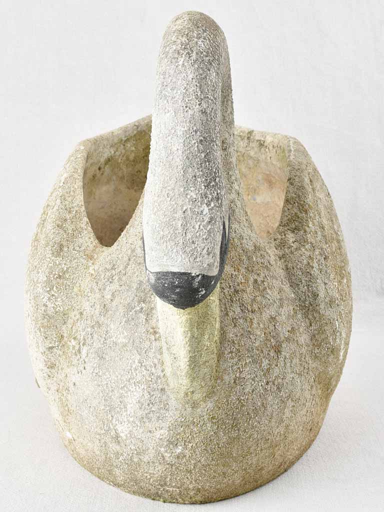 Vintage concrete swan planter with painted face and beak