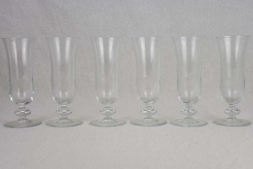 Collection of 6 antique French champagne flutes