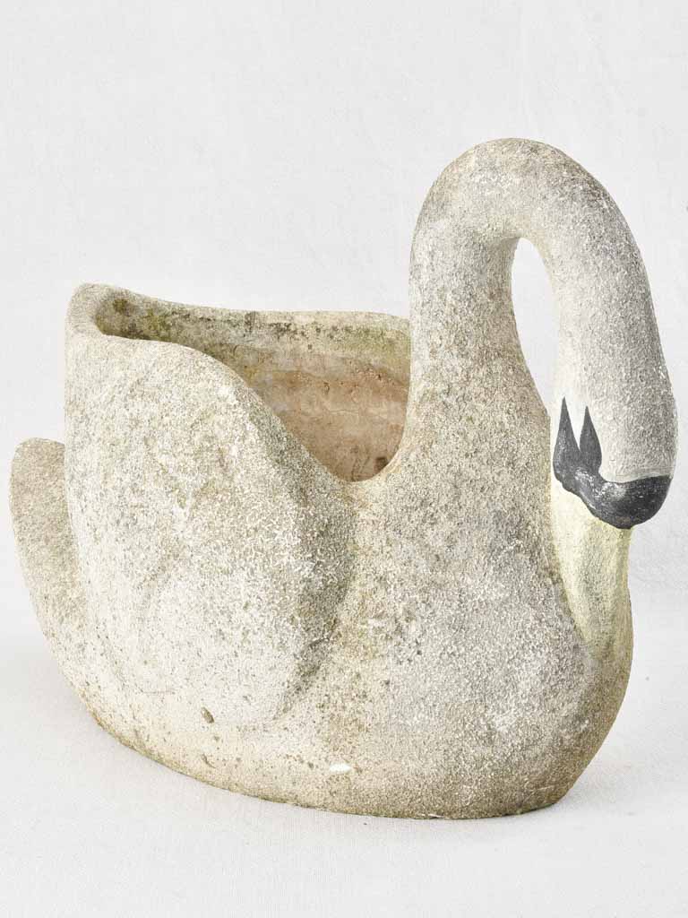 Vintage concrete swan planter with painted face and beak