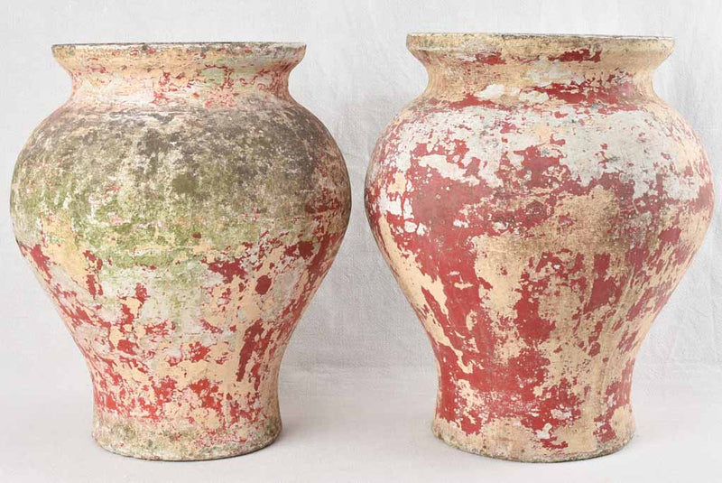 2 Willy Guhl planters with red & beige patina 18½"