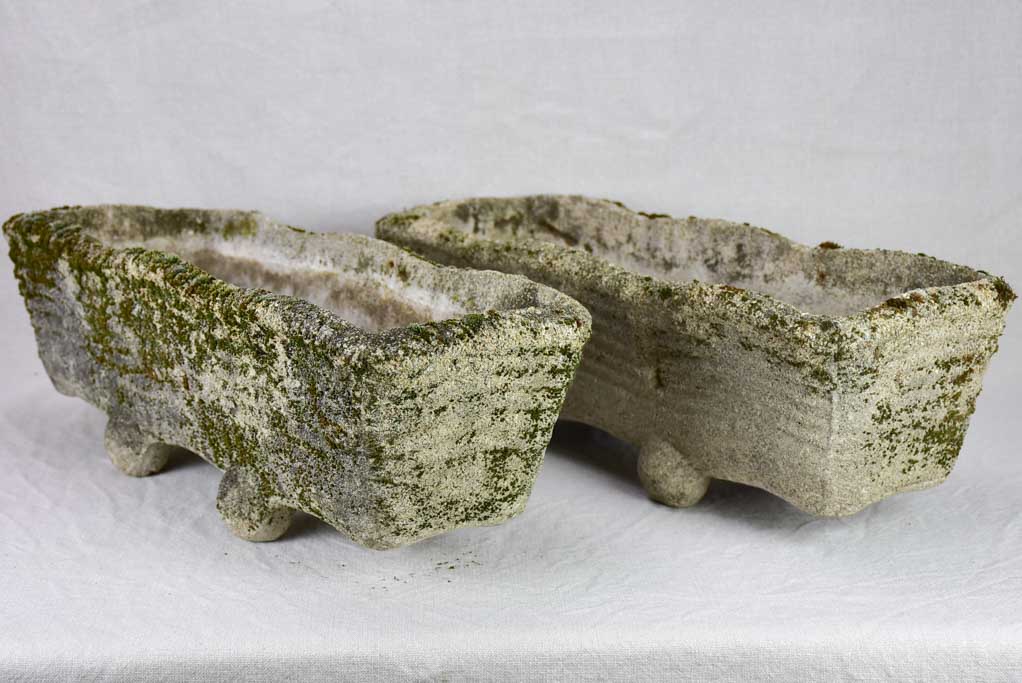 Pair of vintage reconstituted stone planters - rectangular 23¼"