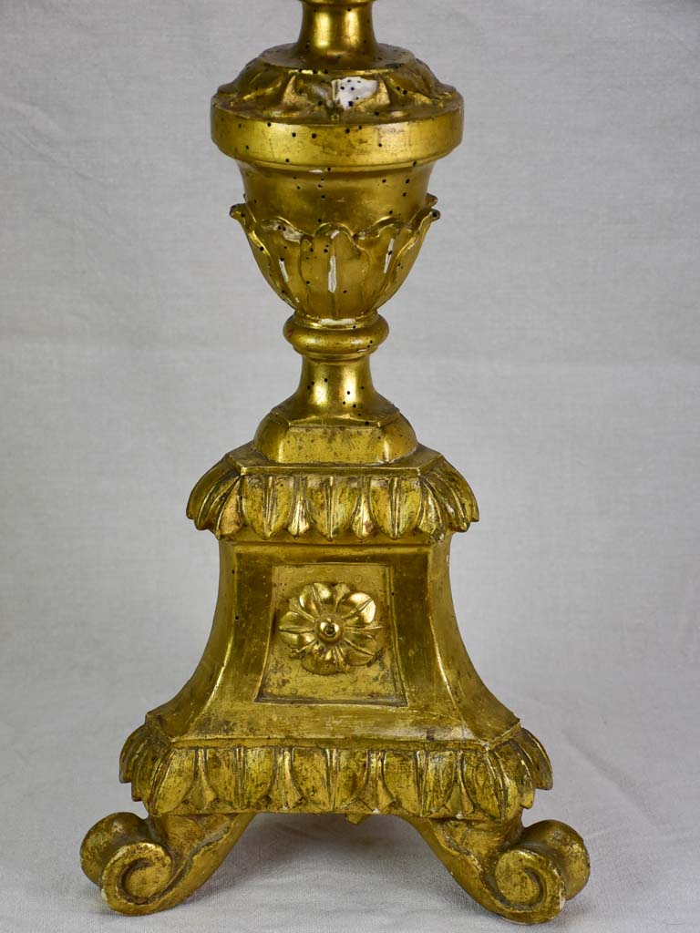 Very large antique French gilded altar candlestick 35½"