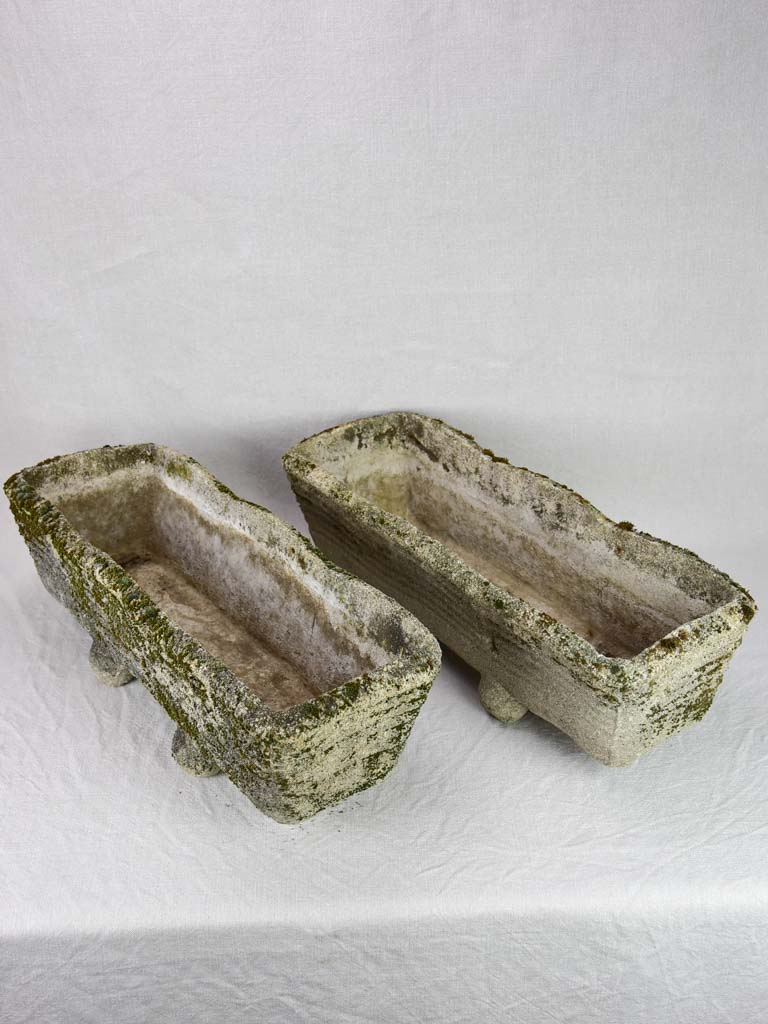 Pair of vintage reconstituted stone planters - rectangular 23¼"