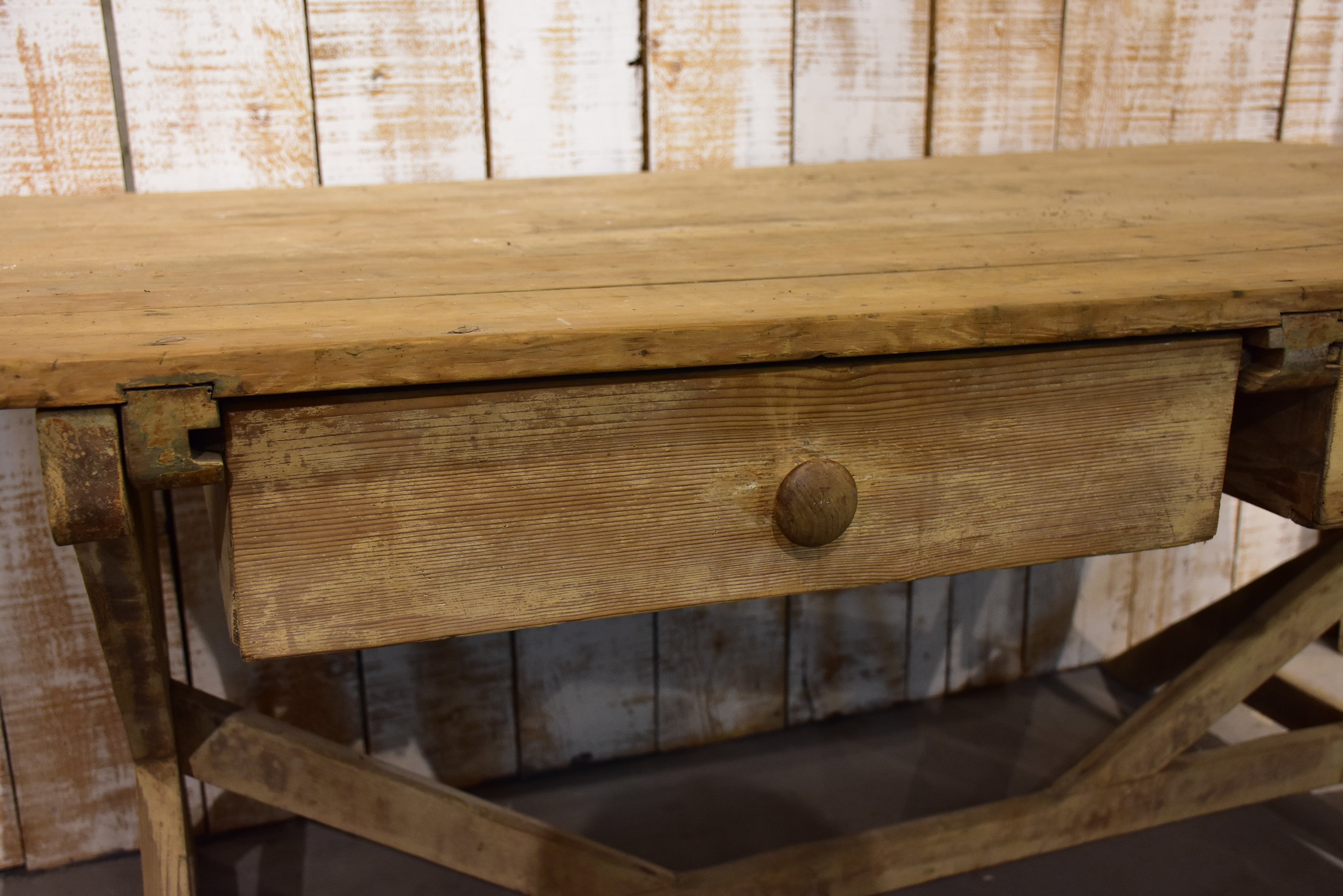 Farm table, large, cross-braced legs, 19th-century