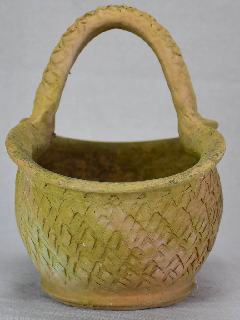 Vintage French terracotta basket planter 13¾"