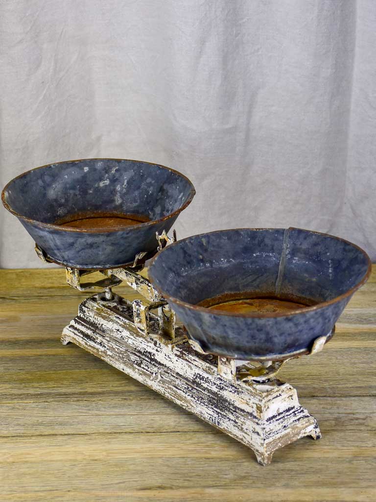 Antique French kitchen scales with zinc bowls