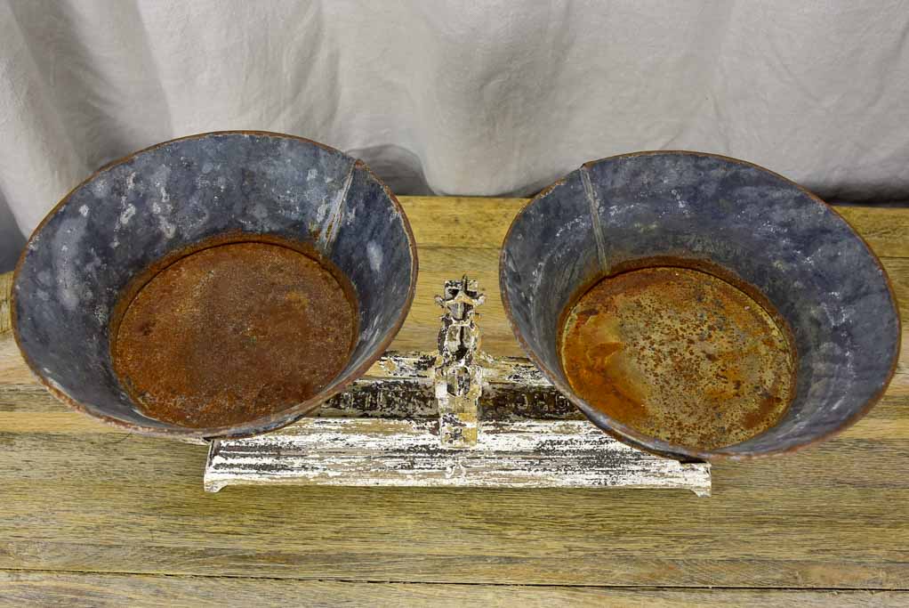 Antique French kitchen scales with zinc bowls