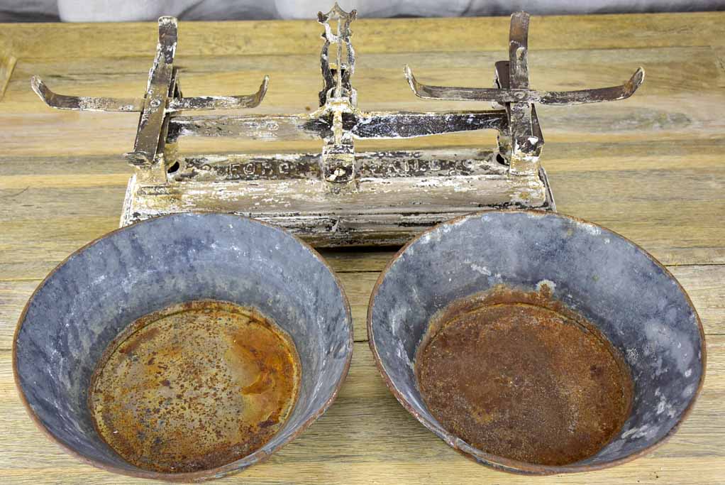 Antique French kitchen scales with zinc bowls