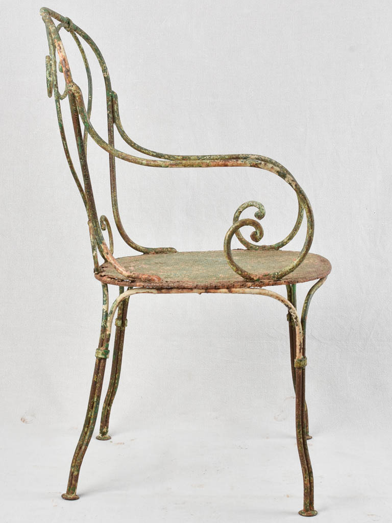 3 heart back garden armchairs with green patina