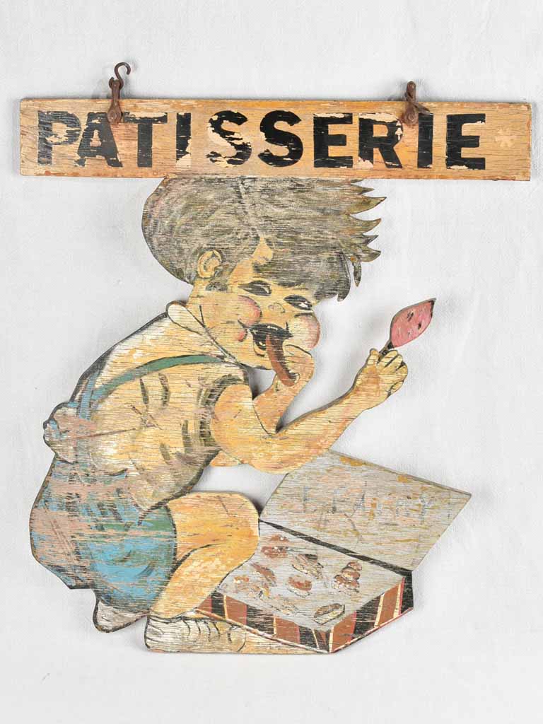 Antique French patisserie wooden sign - cheeky boy 32¾"