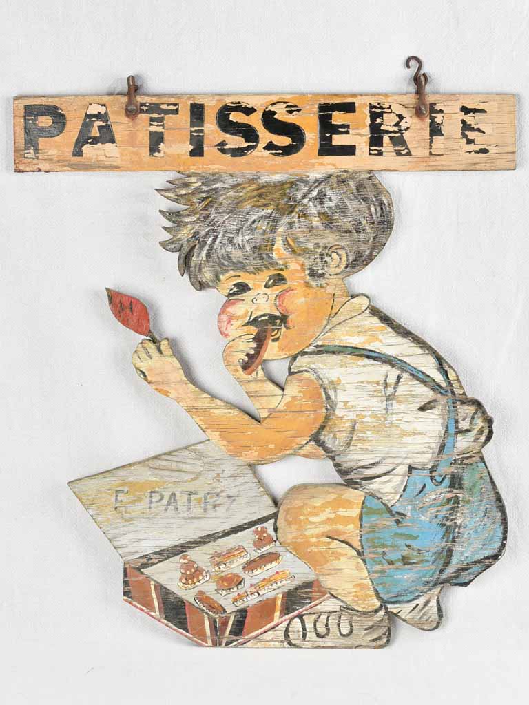 Antique French patisserie wooden sign - cheeky boy 32¾"