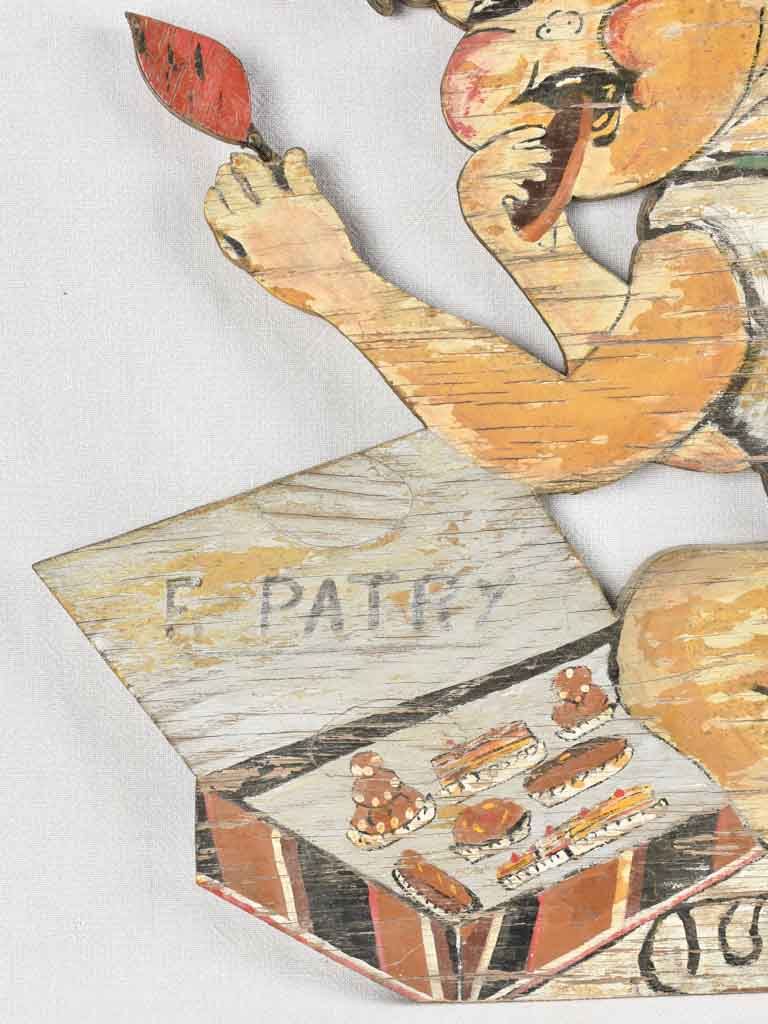 Antique French patisserie wooden sign - cheeky boy 32¾"