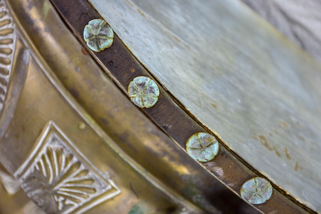 Antique French floating metal console with cherub