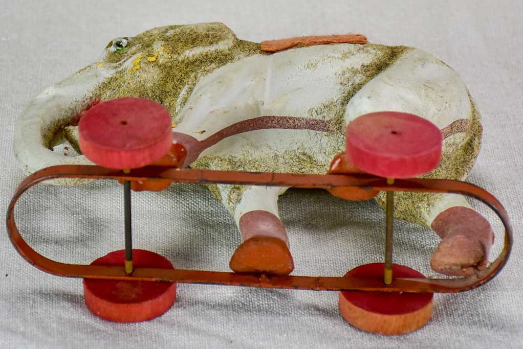 Antique French toy elephant on wheels - small