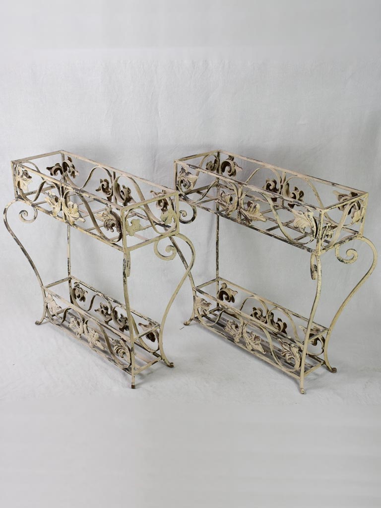 Large pair of vintage French wrought iron pot plant stands